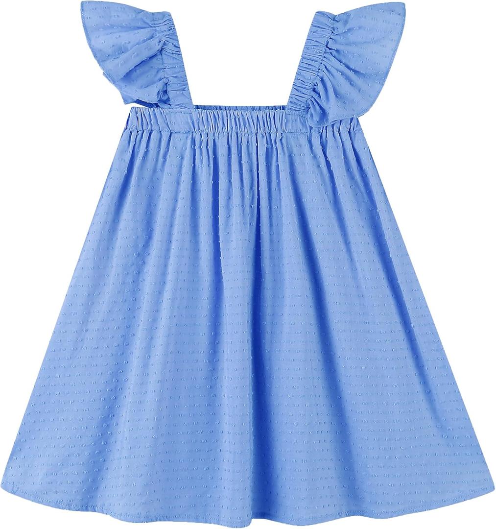 Baby Girls Cotton Sleeveless Swiss Dot Dress Toddler Ruffle Sleeve Tutu Dresses Kids Party Sundress (Blue)
