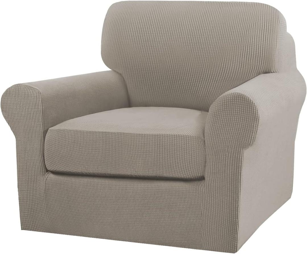 Turquoize 2 Piece Chair Covers Chair Slipcovers for Living Room Armchair Couch Cover Chair Sofa Cover with Individual Cushion Covers Furniture Cover for Chairs Feature Thick Fabric (Chair, Taupe)