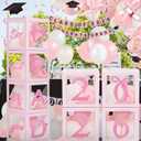 240 Pcs 2026 Graduation Bow Graduation Decorations Balloon Box with Letter 2026 Grad & So Proud of You Coquette Balloons Class of 2026 Congrats Grad Party Decorations for College High School(Pink)