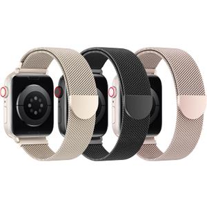 BELONGME 3 Pack Mesh Loop Compatible with Apple Watch Bands for Women Men 40mm 41mm 38mm 42mm 44mm 45mm 49mm 46mm Series 11 10 9 8 7 6 5 4 Ultra3 SE3 2, Stainless Steel Metal Magnetic Strap for iWatch
