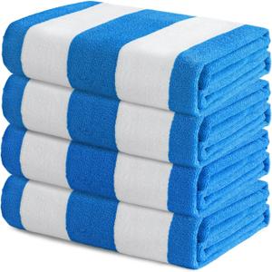 Exclusivo Mezcla 4 Pack Beach Towels, Large Microfiber Striped Beach Bath Pool Towel Set for Kids and Adults, Lightweight and Absorbent, 30x60 Inches, Blue