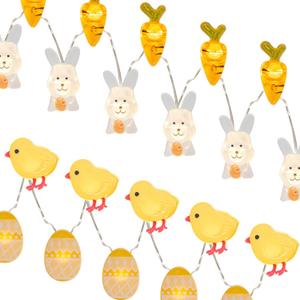 EAMBRITE Set of 2 Easter Lights for Easter Decorations 10Ft 60 LED Easter Fairy Lights Eggs Chick & Carrot Bunny String Lights Battery Operated Set with Timer for Spring Indoor Decor Home Party Tree
