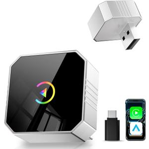 2026 Upgraded Mini Wireless CarPlay Adapter for Apple CarPlay & Android Auto, Plug & Play, Fast and Auto Connect, No Latency 2 in 1 Car Play Wireless Adapter for iPhone iOS 10+ & Android 11+ (Silver)