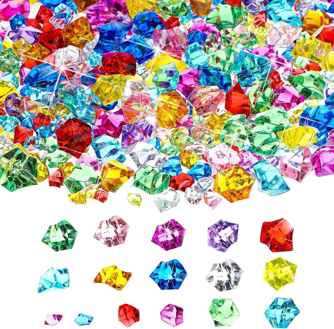 Syhood 570 Pcs 5 Sizes Multicolor Fake Crushed Ice Rocks Plastic Gemstones Acrylic Crystal Gems Diamonds Pirate Treasure for Crafting Halloween Vase Fillers Sensory Bin Fillers Centerpieces Decoration