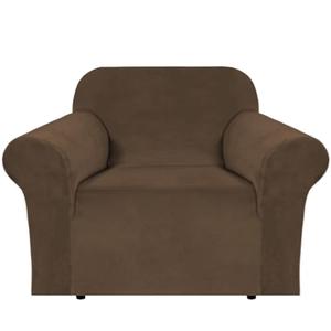 H.VERSAILTEX Stretch Velvet Armchair Cover Couch Covers 1 Cushion Chair Slipcover for Living Room Furniture Cover Crafted from Thick Comfy Rich Velour (Chair 31"-49", Bronze Brown)