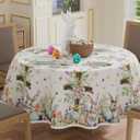 XCHI Bunny Eggs Flowers Cross Rabbit Easter Tablecloth Round Table Cloth Washable Table Covers for Indoor Dining Home Party Decorations 60x60 Inch