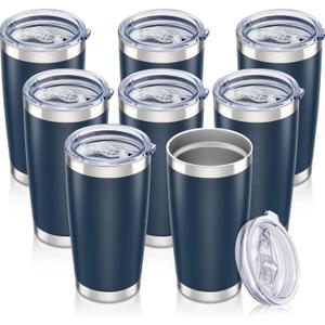 20 oz Tumbler with Lid Stainless Steel Insulated Tumblers Bulk Double Wall Vacuum Cups Powder Coated Travel Mug Keep Drink Cold and Hot, Navy, 8 Pack