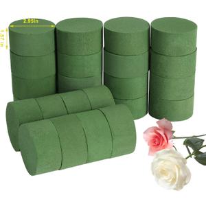 Crafare 24pc 3x1.6 Inch Round Wet Floral Foam Bricks Green Foam Blocks Small for Flower Arrangement Supplies Wedding Party Decoration