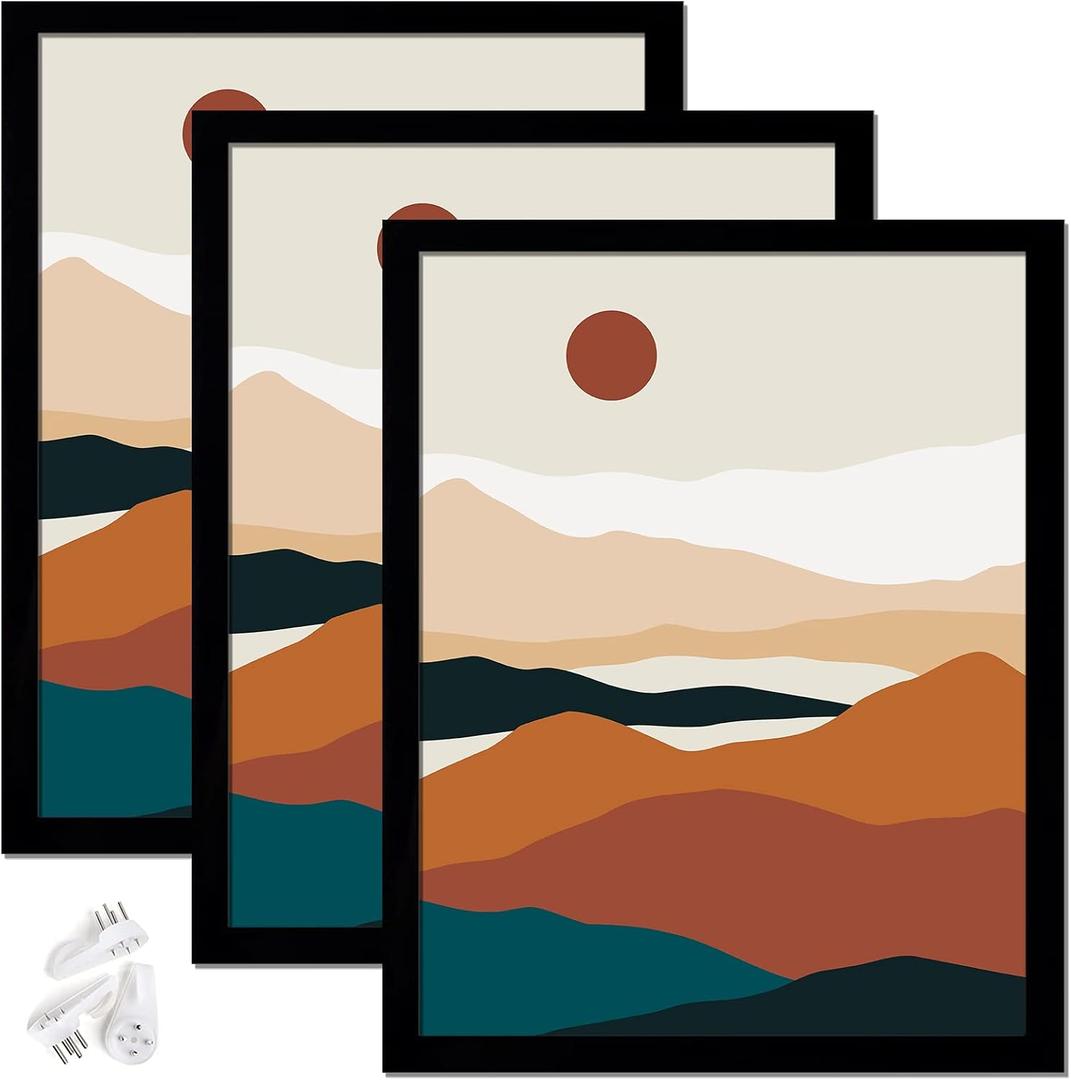 Black 8x10 Picture Frame Set of 3, High Transparent Frame for 8 By 10 Photo Collage Canvas Poster Size Wall Mount and Tabletop Horizontally Vertically (Black, 8 x 10 inches)