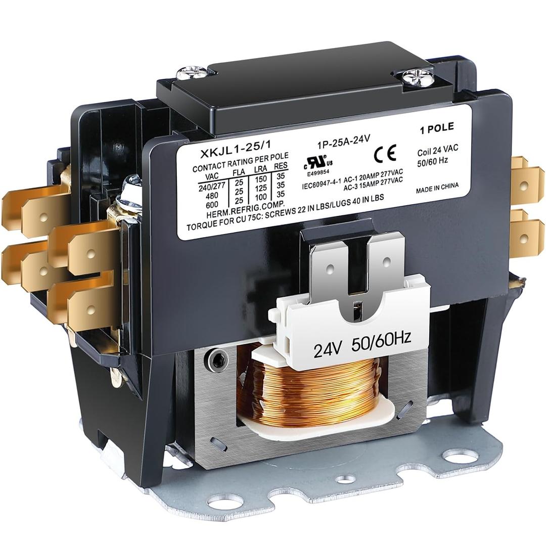 Dreyoo 1 Pack Carrier HVAC Motor Contactor, 24V 25 Amp Coil 1 Pole Replacement Relays Compatible with C230B, Air Conditioner, Heat Pump, Refrigeration Systems