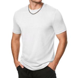 Dokotoo Men Men's T-Shirts Cotton Short Sleeve Crewneck Textured Knit Tees Shirts Summer Casual Solid Basic Tops (White, S)