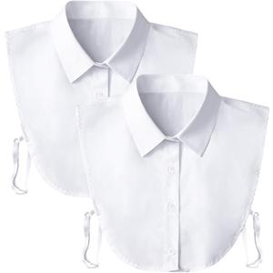 Detachable Dickey Collar Blouse for Women, Fake Half Shirts Faux False Collar for Girls Favors (One Size, White, 2 Pack)
