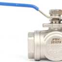 U.S. Solid 1" 3 Way Ball Valve - 304 Stainless Steel NPT Female Threaded Manual Ball Valve, L Mounting Pad