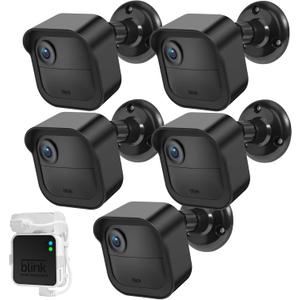 Blink Outdoor Camera Wall Mount Compatible with 4 (Newest Model)& 4th Gen,5 Pack Weatherproof Protective Housing,360 Degree Adjustable with Blink Sync Module 2 Outlet Mount for Blink Camera System (Black)