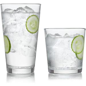 Libbey Preston Tumbler and Rocks Glass Cups Set, All Purpose Everyday Drinking Glasses Set of 16, Glassware Drinking Glasses for Birthdays, Dinners, 16 Ounces