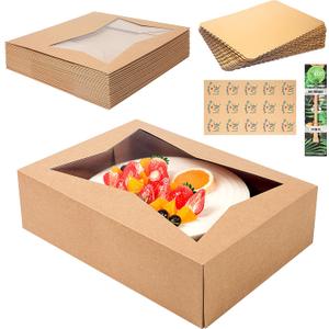 (15 Pack) Cake Boxes with Cake Boards INCLUDED  Easy-Assembly, 14 x 10 x 4 Inch, Dessert Boxes with Window, Stickers  Store & Sell Cakes, Cupcakes, Muffins, & Donuts in Bakery Boxes