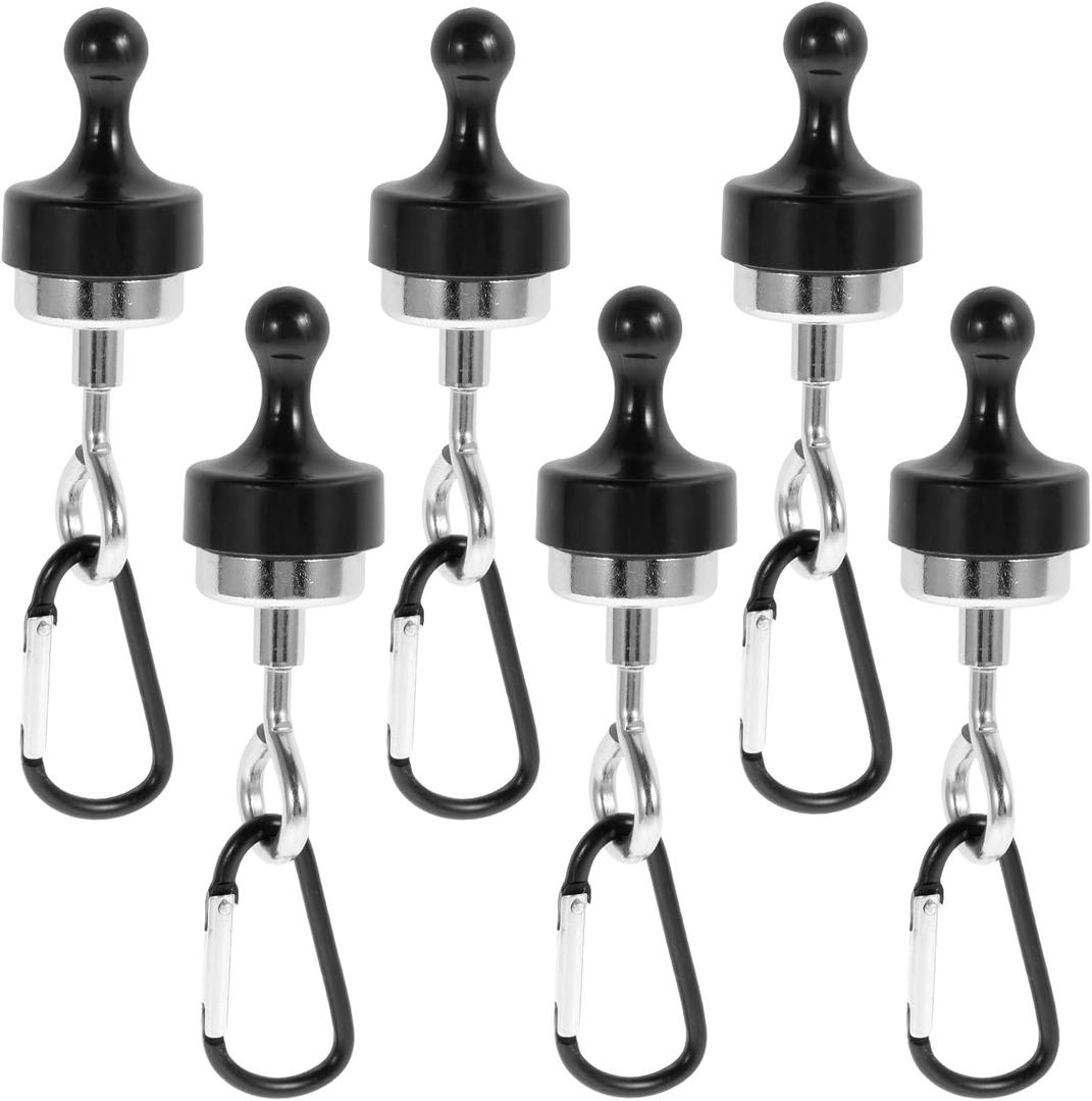6Pcs Canopy Magnetic Hook Portable Camping Tent Magnetic Hook with Stainless Steel Carabiner Cruise Hanging Sturdy Magnet Clip Hanger Outdoor Tent Magnet Hook for Camping Tent