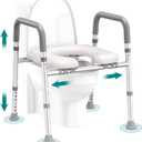 Toilet Seat Risers for Seniors, FSA HSA Eligible Raised Toilet Seat with Handles, Adjustable Height & Width, Cozy Padded 400lb Elevated Toilet Seat, Fit Any Toilet (Grey)