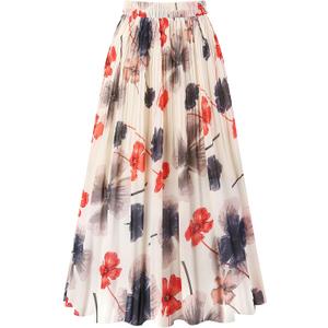 Women's Pleated Skirt A-Line Midi Skirts (L)