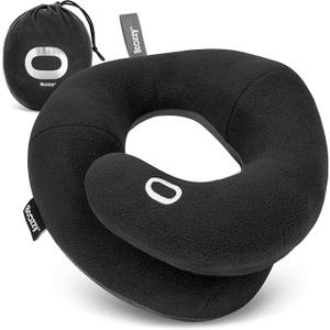 BCOZZY Travel Neck Pillow for Airplane Patented Double Support for Head, Neck, and Chin. Best for Long Flights, Plane Sleeping, and Car Rides. Adjustable Size. Fully Washable. Carry Bag. Large, Black