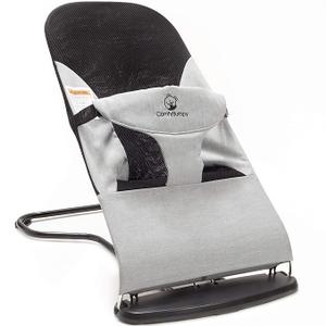 ComfyBumpy Ergonomic Baby Bouncer Seat - Safe, Portable Bouncing Chair with Adjustable Height Positions - Infant Bouncy Seat Perfect for Newborn Babies (Grey, 21.7"D x 15.7"W x 26.4"H)