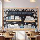 Qilery Winter Bulletin Board Decorations Set – Inspirational Quotes Posters, Seasonal Classroom Wall Decor, Holiday Bulletin Board Kit with Snowflake Lantern Cutouts for Teachers Office Library Home