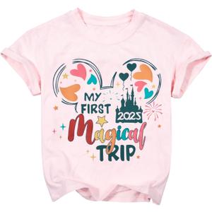 Magical Shirts for Girls Animal Kingdom Shirt Kid Magic Princess T Shirt Castle Graphic Tees Summer Short Sleeve Tops (18-24 Months, Pink)