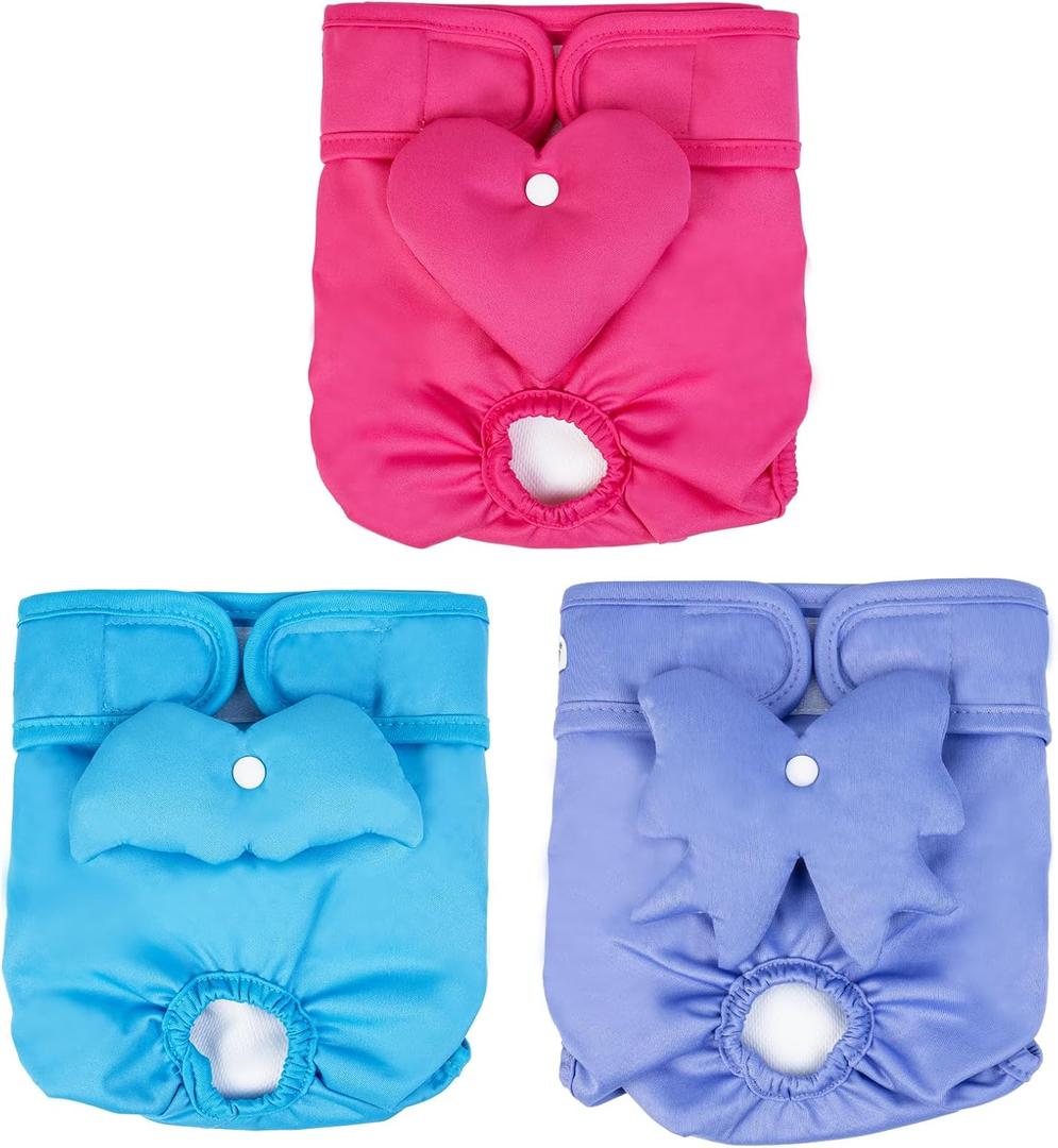 Dono Washable Female Dog Diapers with Cute Floppy Decor, Highly Absorbent Reusable Doggie Period Panties, Leak-Proof Puppy Diapers with Adjustable Snaps for Pet in Heat, Large, Rose Blue Purple (Large:19''-25'')