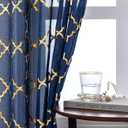 Kotile Navy Gold Sheer Curtains 96 Inch Length 2 Panels Metallic Glitter Moroccan Pattern Long Sheer Curtains for Living Room, Rod Pocket Light Filtering Elegant Window Treatment, W52 x L96 Inch (52"W x 96"L (Pack of 2))