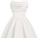 OYOANGLE Girl's Spaghetti Strap Ruched Ruffle Hem Sleeveless Summer Flowy Short Dresses (White, 11Y)