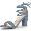 Strappy Heels for Women Chunky Heels High Heeled Sandals with Lace Up Fahsion Casual Nude Block Heel Sandals size 9 Blue