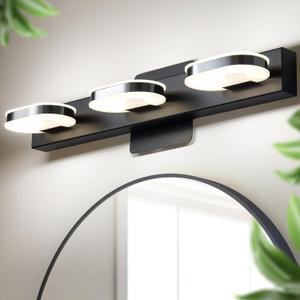 Modern LED 3 Lights Vanity Light for Bathroom Modern Vanity Light Fixture Wall Sconce 19 Inch Natural White Light (Black)