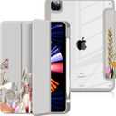 Batianda Hybrid Case for iPad Pro 11-inch 2022 4th M2 2021 (3rd Generation) / iPad Pro 11" 2nd 2020 [Built-in Pencil Holder] Shockproof Cover with Clear Back Shell TPU Bumper,Auto Sleep/Wake,Flowers