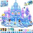 200 PCS Magnetic Blocks, Light Up & Transparent Magnetic Building Block for Blue Snow Princess Castle, Magnet Cubes Frozen Toys for Girls Age 3 4-8 8-12 Birthdays Gift for Kids