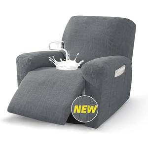 MAXIJIN Waterproof Recliner Chair Covers 3 Pieces Recliner Cover That Stay in Place, Washable Lazy Boy Recliner Slipcovers with Pockets Reclining Protector for Pet, Kids (Recliner, Light Gray)