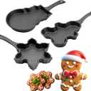 DVK Cast Iron Frying Pan with Various Shapes for Christmas Cookies Cutters Small Skillet for Heart/Snowman (3PCS)