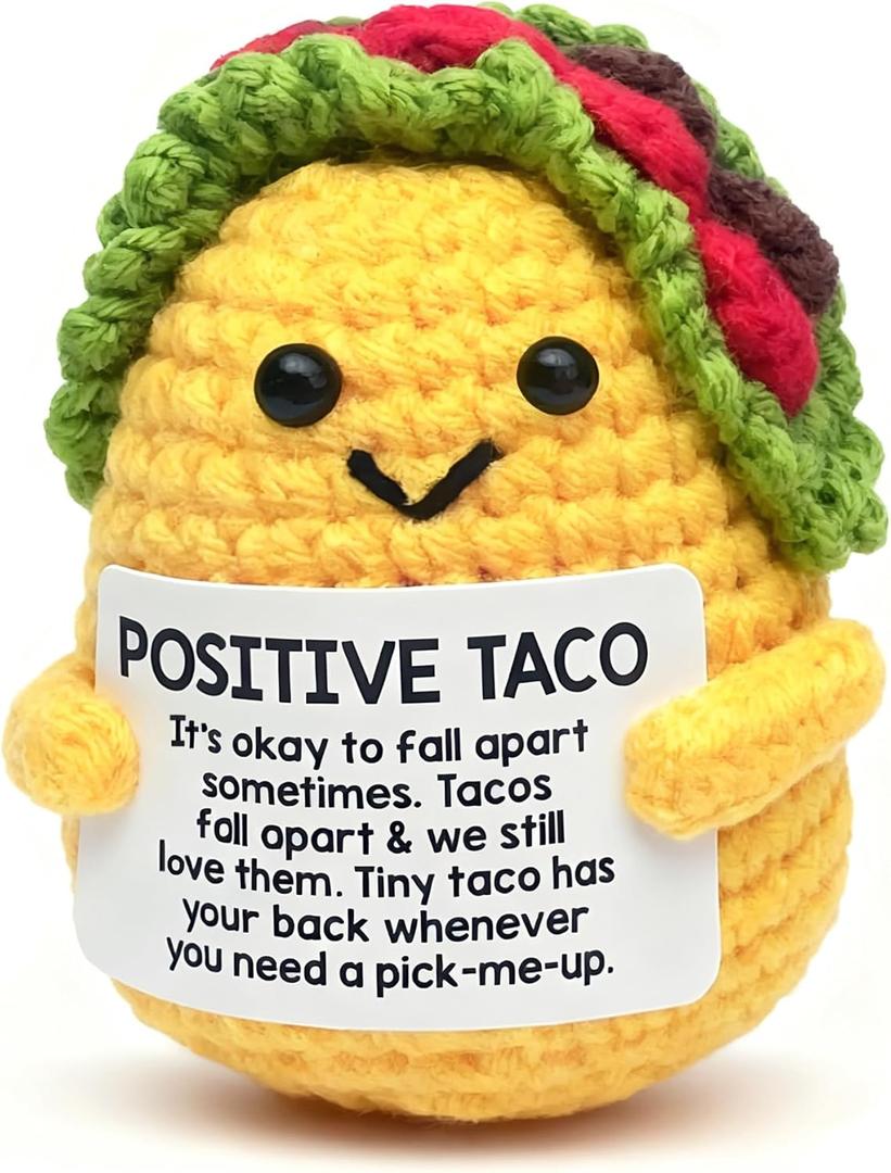 SAPOSTA Handmade Positive Crochet Taco - Emotional Support Gift for Women Men, Inspirational Desk Decor, Birthday for Mom Dad Sister Friend Coworkers (Positive Taco)