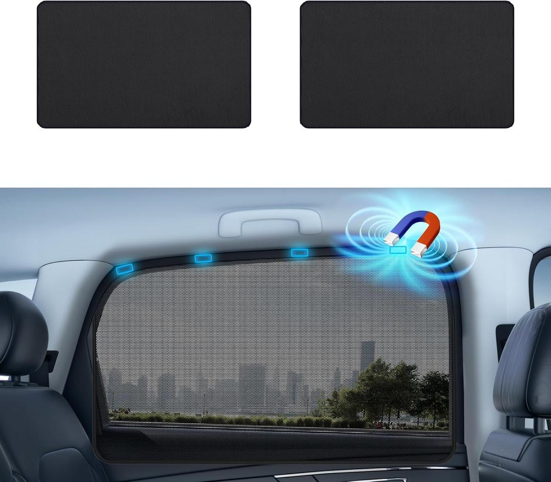Aokway Magnetic Car Window Shades, 2Pcs Double-Layer UV Protection Car Curtains for Rear Side Window Sun Shade, Universal Fit for Baby, Driver (Black, Rear 2pcs)