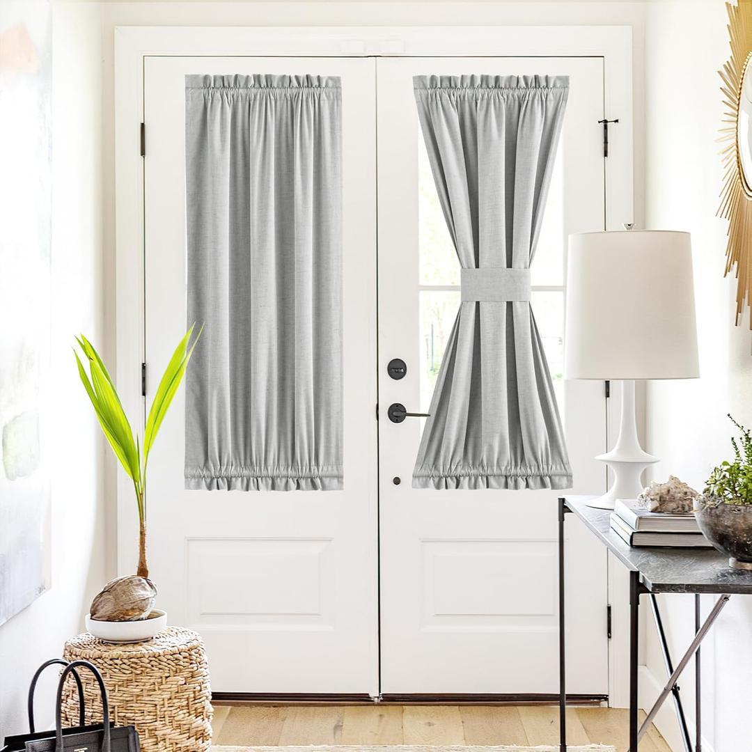 NICETOWN Linen Blackout French Door Curtain, Privacy Thermal Insulated Window Curtain for Glass Front Sliding Patio Door, 1 Panel (25" Wide x 40" Long, Light Grey)
