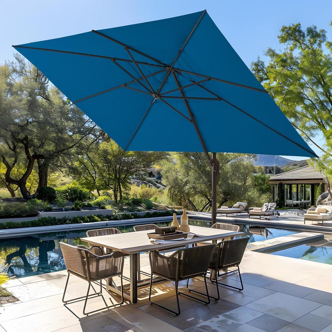 Wikiwiki 10 FT Square Cantilever Patio Umbrella Outdoor Offset Umbrella w/ 36 Month Fade Resistance Recycled Fabric, 6-Level 360Rotation Aluminum Pole for Deck Pool, Royal Blue