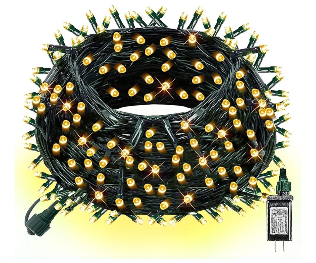 Dazzle Bright 300 LED Christmas String Lights, 100 FT Connectable Waterproof String Lights Green Wire with 8 Modes, Christmas Decorations for Indoor Outdoor Xmas Party Yard Garden (Warm White)