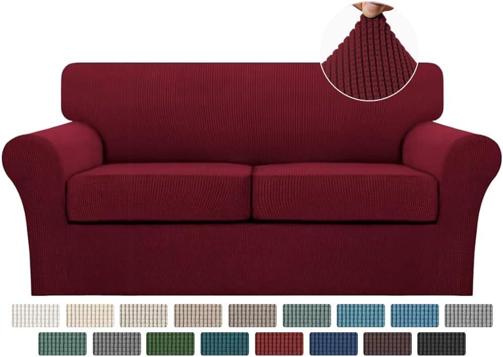 Turquoize 3 Piece Sofa Covers for 2 Cushion Couch Sofa Slipcover Soft Couch Cover for Dogs-Washable Sofa Furniture Covers with 2 Individual Cushion Covers (2 Cushion Sofa, Burgundy)