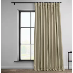Thatched Tan Beige Faux Linen Extra Wide Room Darkening Rod Pocket Curtain, 42x84 Inch