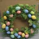 18 Inch Colorful Eggs Easter Wreaths Decorations for Home, Easter Wreaths for Front Door Spring Decoration for Indoor Outside Porch Wall Window