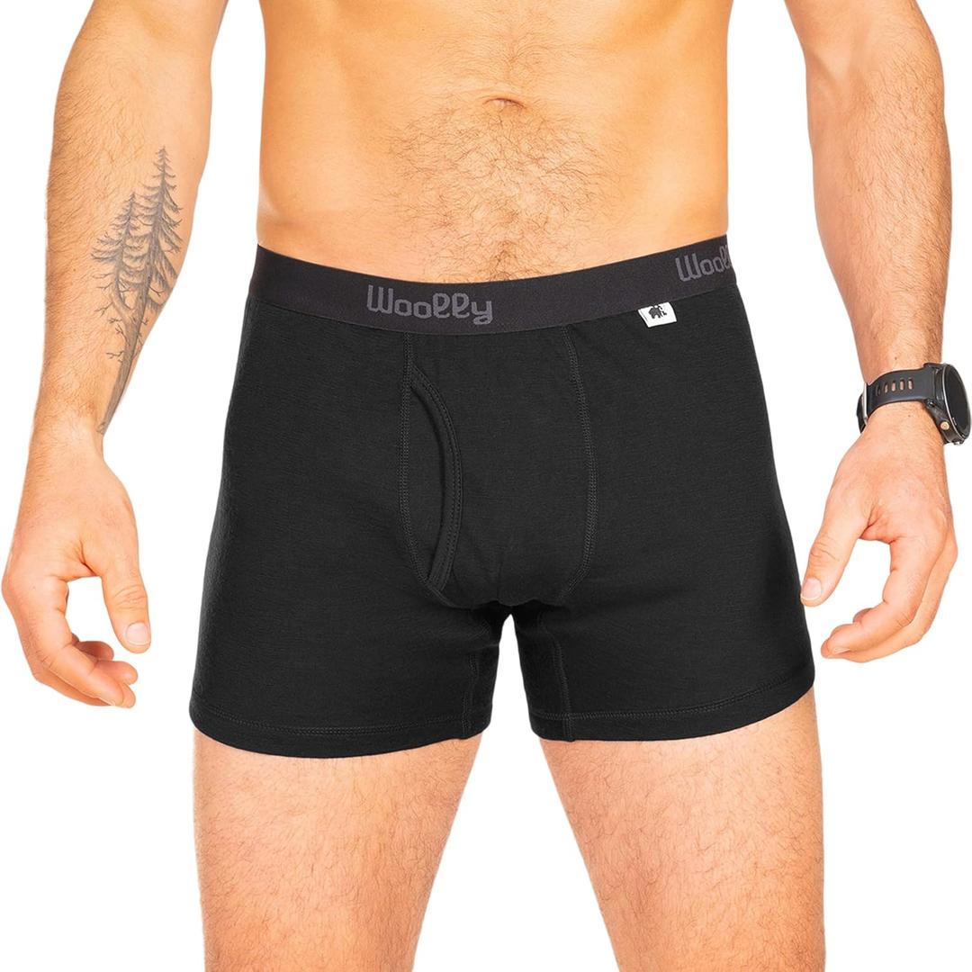 Men's Merino Boxers By Woolly | RWS Certified | Soft, Stink Free, Seattle Designed (Medium, Black)