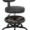 Shop Stool with Wheels for Garage, Mechanics Rolling Chair with Backrest, Adjustable Height Heavy Duty Garage Stool with Footrest and Storage Tray, Swivel Task Chair for Workshop Kitchen Salon (Matte Black)