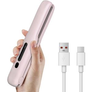 Gosect Cordless Hair Straightener, Mini Travel Flat Iron Rechargeable for Women, Portable Hair Straightener and Curler 2-in-1, Fast Heating, Adjustable Temp for On-The-Go Styling(Pink)