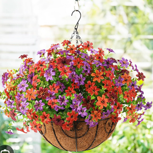 Artificial Flowers Hanging Baskets, Multicolor 12 Bundles Faux Flower Outdoor Hanging Basket Spring Summer Decoration, Fake Plants for Porch Patio Balcony Home Yard Decor(Mixd 2)