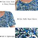 VISLILY Womens-Plus-Size-Summer-Tops Trendy Puff Short Sleeve T Shirts Cute Flowy Pleated Blouses Casual Crewneck Tunics Tee (Blue, XXXL)