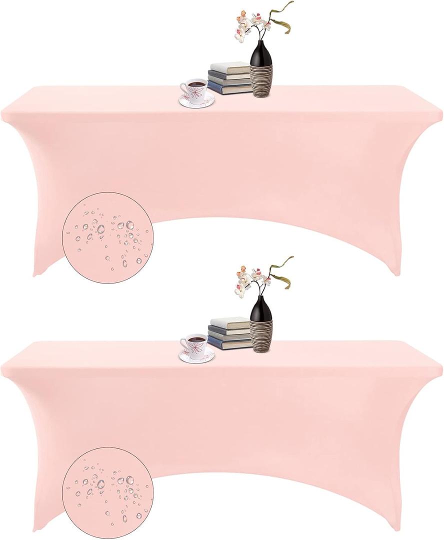 2Pack Spandex Waterproof Table Covers 6ftSpandex 6ft Waterproof Table Cover for Party,Wedding, Banquet, and Events(Blush Pink) (72"x30"(Rectangular) 2PACK)